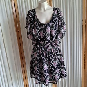 Jojo Belle black floral dress w/ polka dots, large